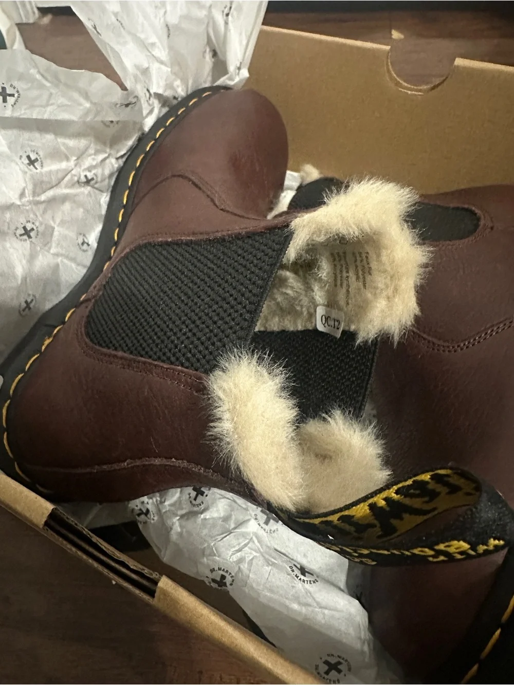 Dr. Martens Brown Leather Chelsea Ankle Boots with Shearling Trim